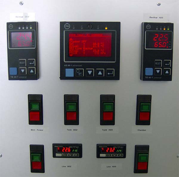 Control panel of a vaporizer system. A programmable controller is used for controlling and monitoring of the vaporization.