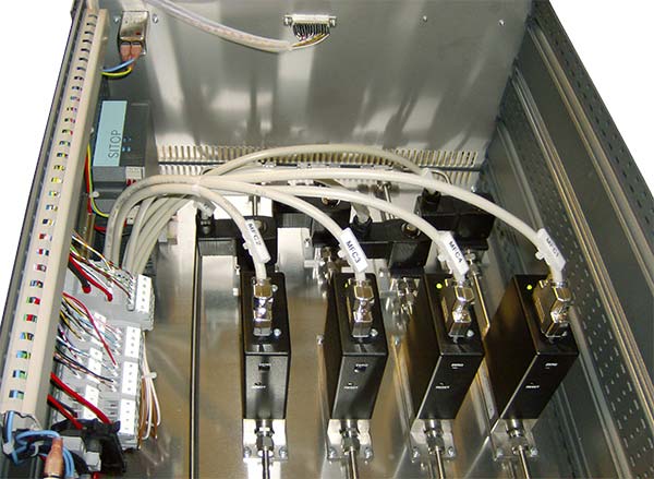 Gas control system with mass flow controller for 4 gases